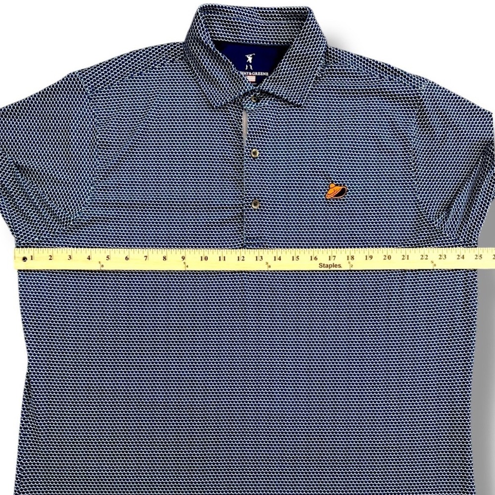 Fairway‎ Greene Men's XL Golf Polo Shirt Navy Blue Geometric Print Made in USA - Picture 3 of 10